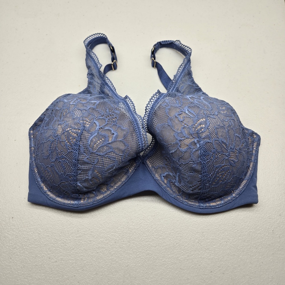 Thirdlove Women Bra 32F Blue Floral Graphic Lace Plunge Underwired